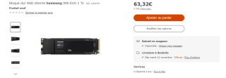 SSD interne Samsung 990 EVO de 1 To à 63,32€