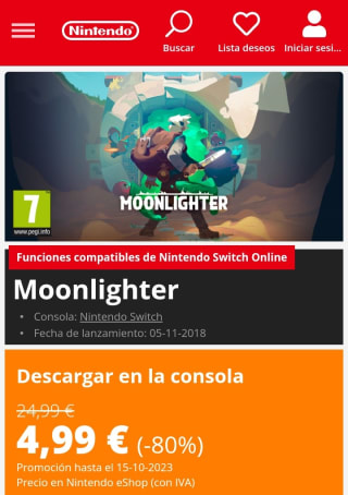 Moonlighter Nintendo Switch por 4,99€9