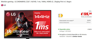 Monitor gaming LG 24GN60R-B, 23,8", Full-HD por 135,54€