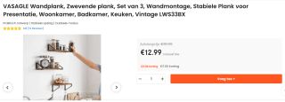VASAGLE Zwevende Wandplank - Set van 3 stuks voor €12,99 bij Ochama