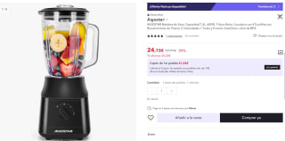 Marca Aigostar Batidora de Vaso, Capacidad 1,5L, 600W ñpor 24,73€ (14,83€ cuenta nueva)