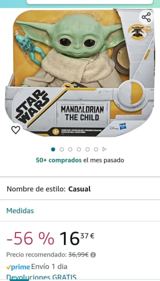 Star Wars Juguete de Peluche Que Habla de El Niño por 16,37€.