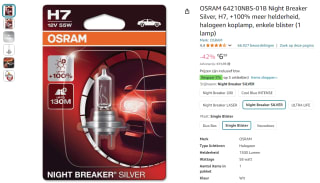 OSRAM 64210NBS-01B Night Breaker Silver H7 auto-koplamp voor €6,99 bij Amazon