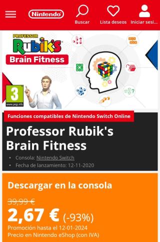 Professor Rubik's Brain FitnessProfessor Rubik's Brain Fitness Nintendo Switch por 2,67€.