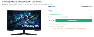 Samsung Odyssey G5 LS32CG552EUXEN 32" Quad HD 165Hz Curved VA Gaming monitor voor €149 bij Azerty