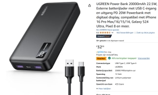 UGREEN Power Bank 20000mAh 22.5W voor €19,79 bij Amazon