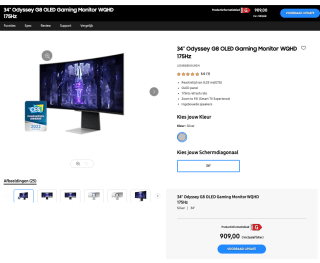 34" Odyssey G8 OLED Gaming Monitor WQHD 175Hz voor 909 euro