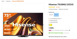 Hisense 75U8NQ - 4K ULED MiniLED - 75 inch - Smart TV - 2024 voor €1.599 bij Expert