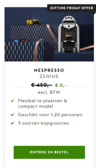 Nespresso Zenius gratis bij aanschaf van 800 cups koffie
