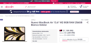 MacBook Air 13,6" M2 8GB RAM 256GB Blanco Estelar por $1.199.990