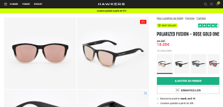 Lunettes de soleil Hawkers - jusqu'à moins 60% sur une séléction Mixte - Ex : Polarized Fusion - Rose Gold On à 18€