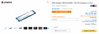 SSD Kingston SNV3S NVMe 1TB por $1,079 | CyberPuerta