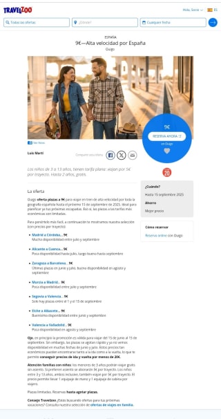 Alta Velocidad por España Plazas por 9€ desde Ouigo.