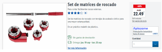 Set de matrices de roscado con terrajas de acabado cónico para una mayor estanqueidad. por 22.49€