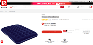 Colchón Inflable Bestway de 191 x 137 cm por $8.000