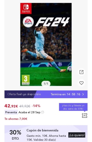 Juego Nintendo Switch EA Sports FC 24 por 30,04€.