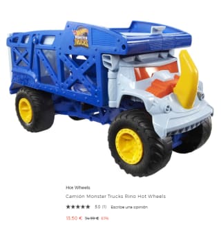Camión Monster Trucks Rino Hot Wheels por 13.5€