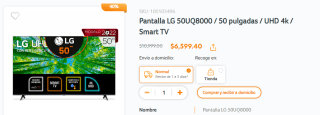 Pantalla LG 50UQ8000 50" UHD 4k Smart TV por $6599