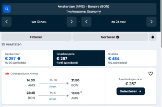 Retourtje Bonaire voor 287 euro (vanaf amsterdam)