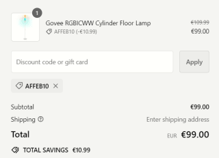 Govee RGBICWW smart Cylinder vloerlamp voor €99 dmv code bij Govee