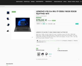 Portátil LENOVO V15 G4 IRU I7-1355U 16GB 512GB 15,6"FHD W11 a solo 579€
