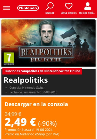 Realpolitiks Nintendo Switch por 2,49€.