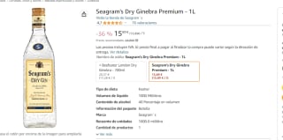 Ginebra Seagram's Dry Premium 1L por 15.89€