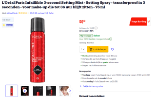 L'Oréal Paris Infaillible 3-second Setting Mist voor €5,50 bij Bol.