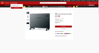 Estufa convector Black glass panel 1800W por solo $59.990