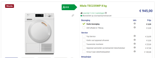 Miele T1 warmtepompdroger: Met A++ voor €945 bij Beterwitgoed