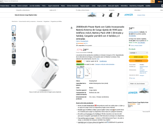 Power Bank Cable Incorporado 20000mAh Carga rápida 35W Powelephant por solo 19,99€