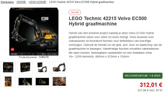LEGO® Technic Volvo EC500 Hybrid Graafmachine - 42215 voor €312,01 bij Proshop