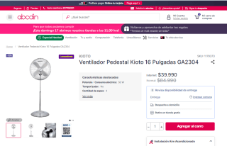 Ventilador de pedestal Kioto GA2304 de 16 pulgadas por $39.990