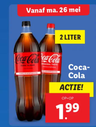2 liter Coca Cola voor €1,99 bij de Lidl