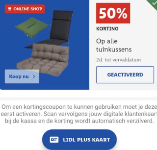 50% korting op alle tuinstoelkussens in de Lidl-webshop