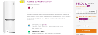 Frigorifico Combi LG GBP61SWPGN por 521€