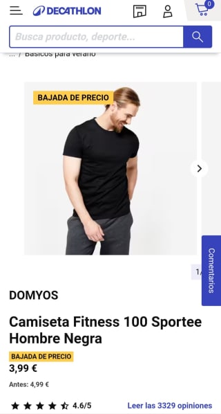 Camiseta Fitness 100 Sportee Hombre Negra por 3,99€