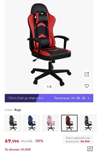 Silla Gaming Oficina Racing Sillon Gamer Profesional Videojuegos PC por 54,99€.