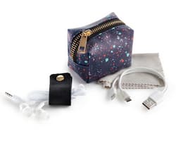 Mini neceser con auriculares cable cargador cinta organizadora y gamuza para limpiar a 6,95€