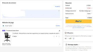 Silla con soporte lumbar y respaldo de malla transpirable. Altura regulable por 34,54€