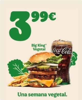 Menú Big King Vegetal por 3,99€ en Burgerking