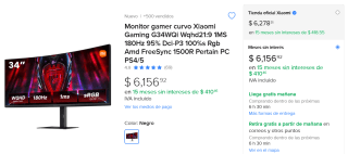 Monitor Curvo Xiaomi Gaming G34WQi 34" por $6,157 | Descuento Mercado Libre