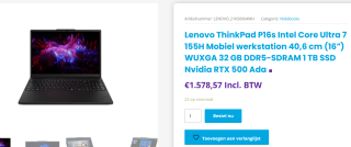 Lenovo ThinkPad P16s Gen 3 (21KS0004MH) voor €1.576,41 bij Techfabrique