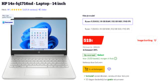 HP 14s-fq1716nd - Laptop - 14 inch voor €519 bij Bol.com