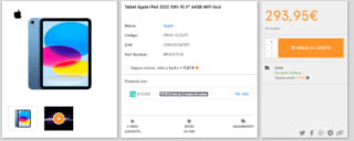 Tablet Apple iPad 2022 10th 10.9" 64GB WiFi por 293,95€ y la de 256GB por 464,95€