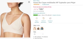 Sujetador Hanes Bra Copas Moldeadas CH a $106 en Amazon