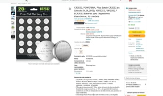 Pilas Botón POWEROWL CR2032 de Litio 3V 20 unidades por 5,94€