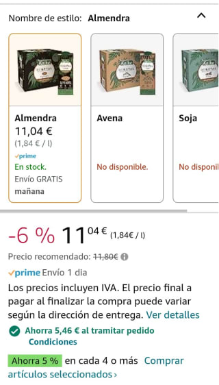 Pack 6 x 1L de Bebida almendra Kaiku Begetal por 5,58€.