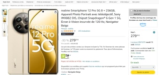 Smartphone 6,3" Realme 12 Pro 5G - 8/256Go, Sony IMX882 OIS, Snapdragon 6, 120Hz à 279,99€
