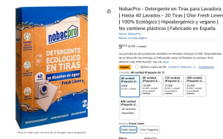 NobacPro Detergente en Tiras Lavadora Hasta 40 Lavados - 20 Tiras Olor Lino Fresco por 5,90€